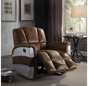 Brancaster Retro Brown Leather Power Recliner with Nailhead Trim