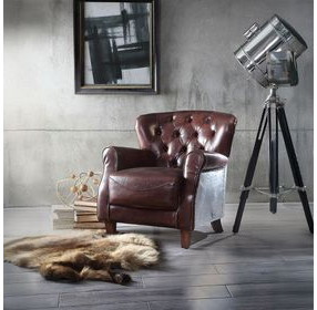 Brancaster Vintage Brown Leather Upholstered Accent Chair with Nailhead Trim