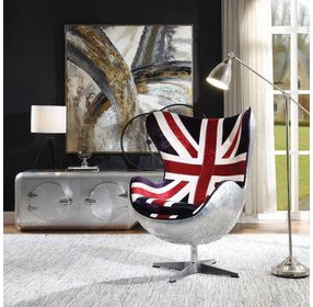 Brancaster Red and White Upholstered Swivel Accent Chair