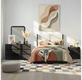 Modena Midnight Blue and Cream Full Upholstered Panel Bed