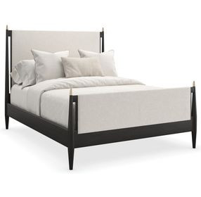 Rhythm Ivory and Black Stained Ash Performance Fabric Queen Upholstered Panel Bed