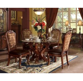 Dresden Cherry Oak 54" Round Glass Top Dining Table