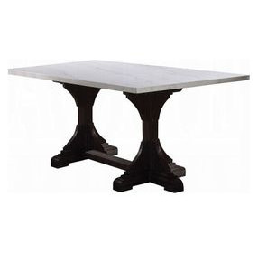 Gerardo White and Weathered Espresso Rectangular Marble Top Dining Room Set