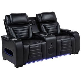 Zuma Black 74" Power Reclining Loveseat with USB Charging and LED Light