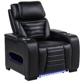 Zuma Black Power Recliner with USB Charging and LED Light