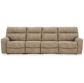 Next Gen Durapella Sand 4 Piece Modular Zero Gravity Power Reclining Sectional with Power Headrest and USB Charging