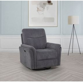Adler Charcoal Gray Swivel Glider Power Recliner with USB Charging
