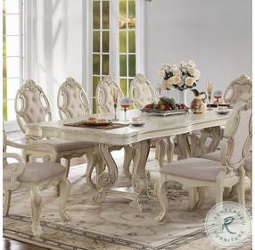 Ragenardus Antique White Double Extendable Pedestal Dining Table