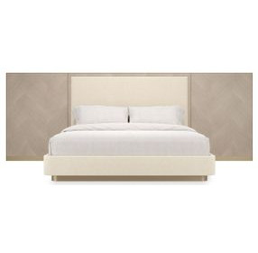 Anthology Beige and Dry Martini King Upholstered Panel Bed with Wings