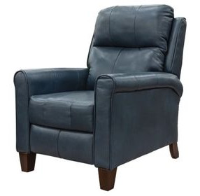 Pep Talk Blue Leather Power Recliner and USB Charging with Nailhead Trim