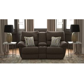 Lenny Chocolate Power Lay Flat Reclining Console Loveseat