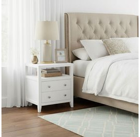 Dana Smooth White 2 Drawers Nightstand with Top Shelf