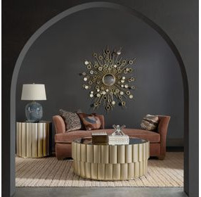 Horizon Gold and Gray Round Mirror Top End Table