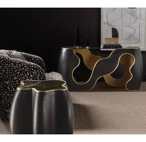 Melange Black and Gold 64" Glass Top Console Table