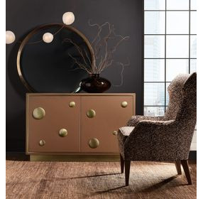 Melange Brown and Gold Upholstered 2 Door Hall Chest