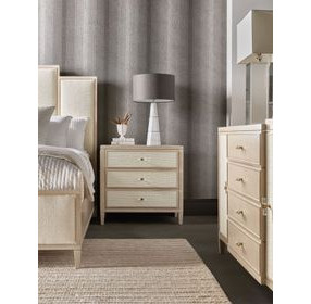 Melange Light Brown and Beige Upholstered 3 Drawer Nightstand with Integrated Charging