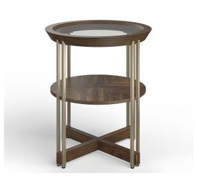 Elora Walnut and Tarnished Silver Round Glass Top End Table