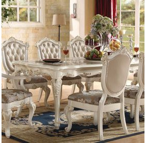 Chantelle Natural and Pearl White 96" Extendable Marble Top Rectangular Dining Table