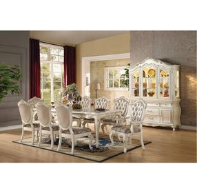 Chantelle Natural and Pearl Beige 96" Extendable Rectangular Marble Top Dining Table