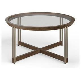 Elora Walnut and Tarnished Silver Round Glass Top Cocktail Table