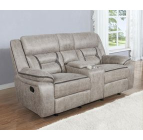 Greer Taupe Glider Reclining Console Loveseat