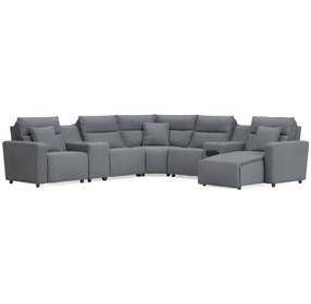 ModMax II Salt and Pepper Performance Fabric 7 Piece Modular Power Reclining Sectional with USB Charging