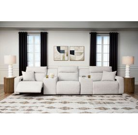 Modmax II Stone Performance Fabric 5 Piece Modular Power Reclining Sectional with Consoles and USB Charging