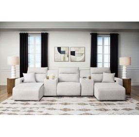 Modmax II Stone Performance Fabric 5 Piece Modular Power Reclining Sectional with USB Charging and Consoles