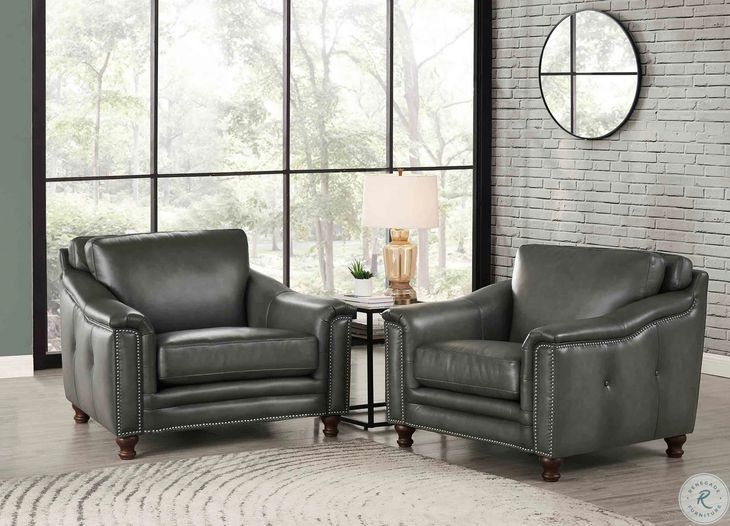 Bexley Ash Leather Upholstered Accent Chair with Nailhead Trim