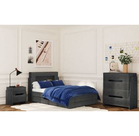 Darby Midnight Blue Full Storage Panel Bed with USB Charging and LED