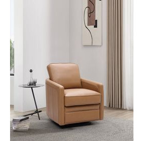 Turner Camel Leather Upholstered Swivel Glider Accent Chair
