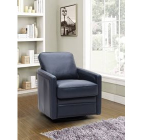 Turner Blue Leather Upholstered Swivel Glider Accent Chair