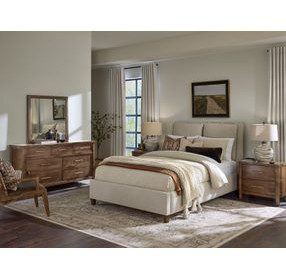 Pure Maple Syrup and Sandstone Performance Fabric Queen Upholstered Panel Bed