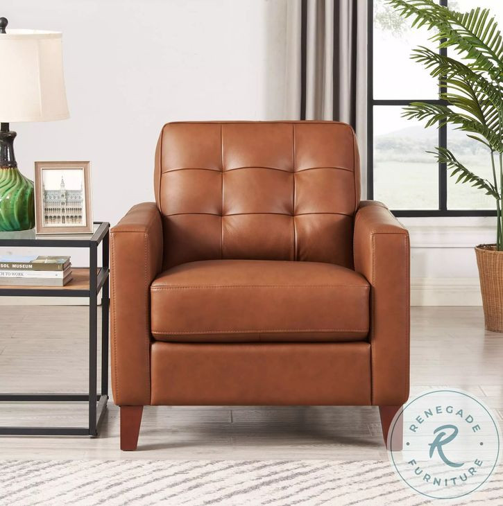Cassian Nutmeg Leather Upholstered Accent Chair