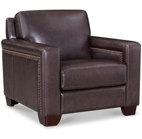 Kathleen Brown Leather Upholstered Lounge Chair with Nailhead Trim