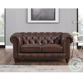 Waverly Caramel Leather 68" Loveseat with Nailhead Trim