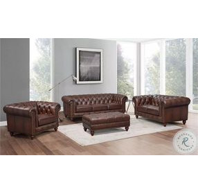 Waverly Caramel Leather Upholstered Accent Chair with Nailhead Trim