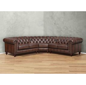 Waverly Caramel Leather 3 Piece Modular Sectional with Nailhead trim