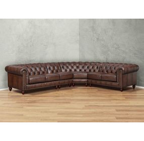 Waverly Caramel Leather 4 Piece Modular Sectional with Nailhead trim