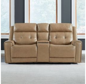 Carrington York Sand Leather 79" Zero Gravity Power Reclining Loveseat with Console and USB Charging