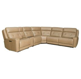 Carrington York Sand Leather Modular Power Reclining Sectional