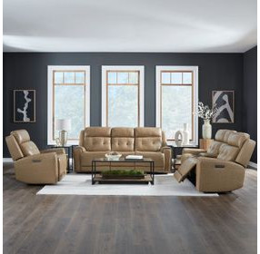 Worthington York Sand Leather Glider Power Recliner with USB Charging