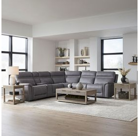 Sullivan Blue Gray Leather 6 Piece Modular Power Reclining Sectional with USB Charging