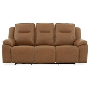Calderon York Butternut Leather 89" Power Reclining Living Room Set with USB Charging and Heat Massage