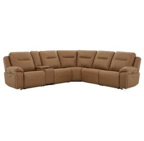 Callihan York Butternut Leather Modular Power Reclining Sectional with Heat Massage