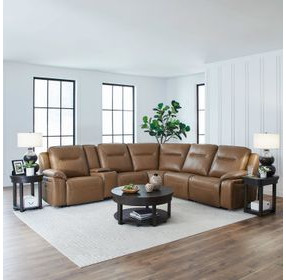 Calderon York Butternut Leather 6 Piece Modular Power Reclining Sectional with Heat Massage and USB Charging