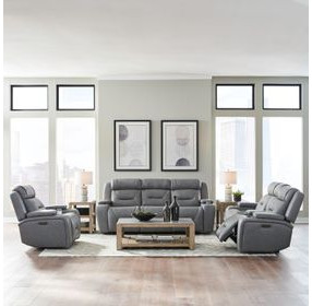 Langford Aline Blue Gray Leather 80" Zero Gravity Loveseat with Console and USB Charging