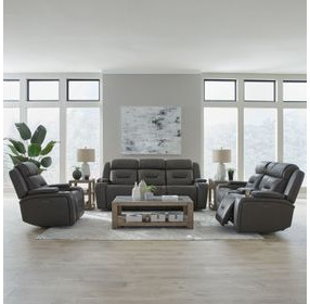 Langford Aline Coal Leather 80" Zero Gravity Loveseat with Console and USB Charging