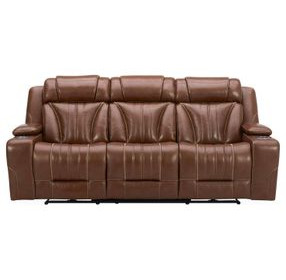 Caswell Nature Chestnut Leather 91" Zero Gravity Power Reclining Living Room Set with LED and USB Charging
