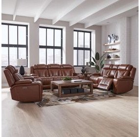Caswell Nature Chestnut Leather 82" Zero Gravity Power Reclining Loveseat with Console and USB Charging
